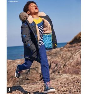 New Boden Space collection Longline Padded Jacket Grey/Brilliant Blue Star 2y-3y